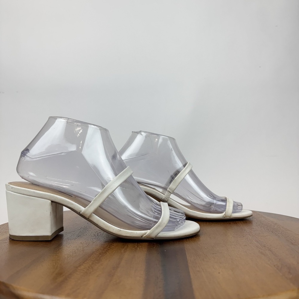 Womens Steve Madden Issy White Casual Strappy‎ Heeled Slide Sandals Size 7 M GUC